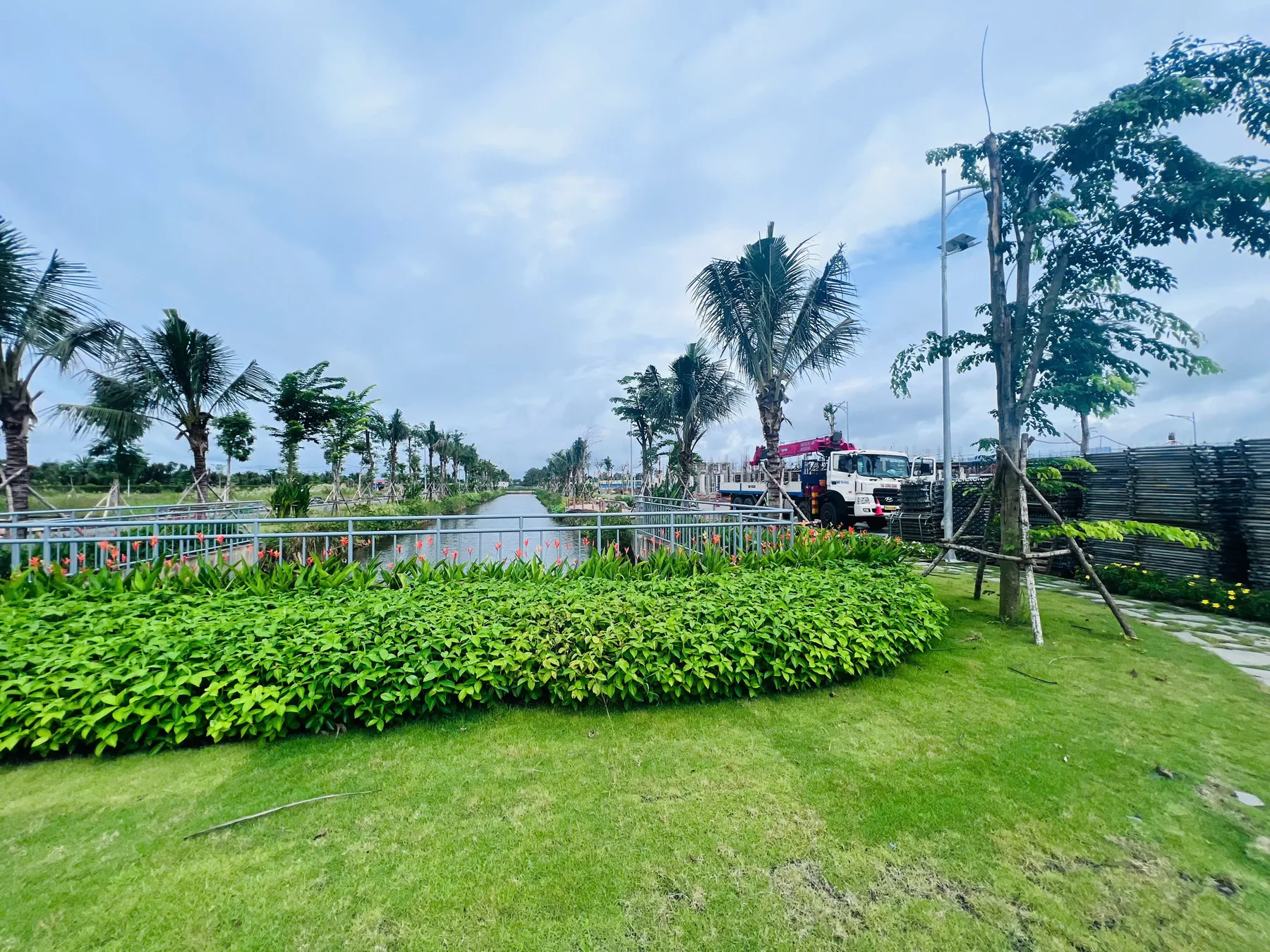Thảm cỏ và hồ cảnh quan